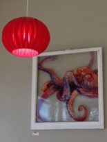 Red Lamp Bonnet and Octopus on Glass