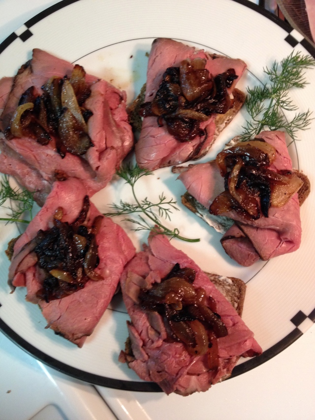 Smorrebrod: rare roast beef, frizzled onions